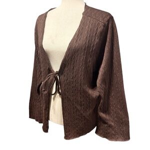 Good Days Project Pointelle Knit Tie Cardigan Size 2X Boho Brown Forest Fairy